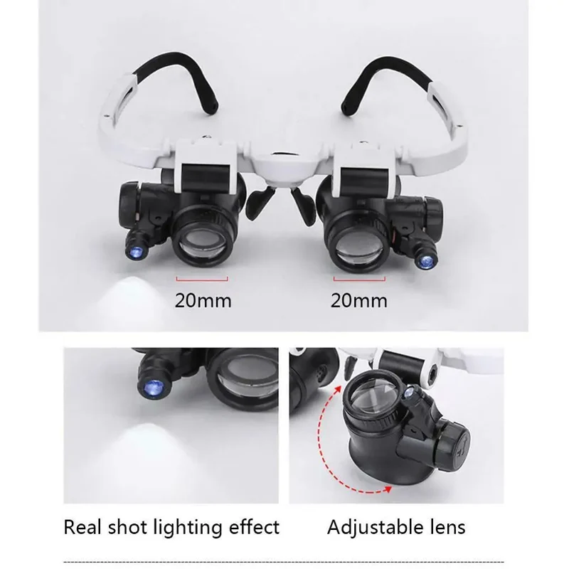 8X/15X/23X 텔레스코픽 보석상 돋보기 루페, LED 조명 렌즈 확대경 포함, 정밀 작업용 안경, 독서, 시계 수리용