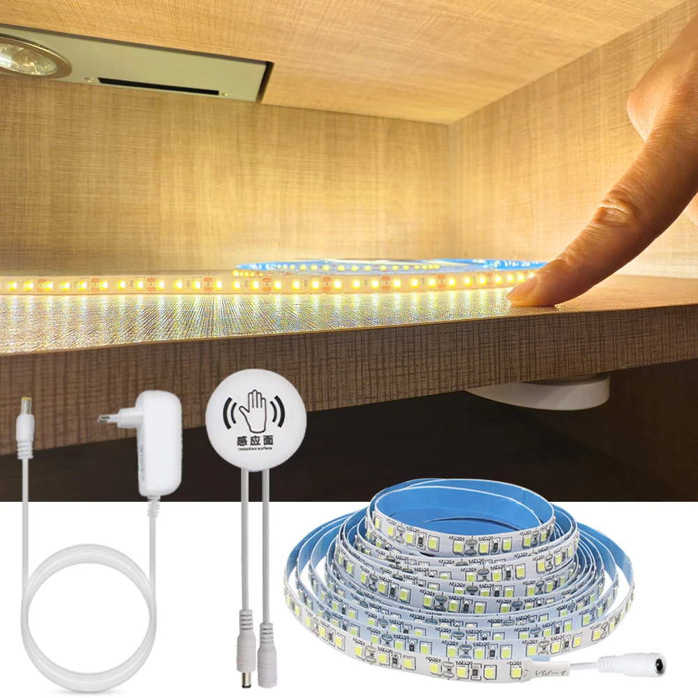 Penetrable Wood Touch Sensor Led Strip Light Dimmable 1M 2M 3M 4M 5M 12V Lamp Tape for Kitchen Closet Backlight Cabinet Lighting