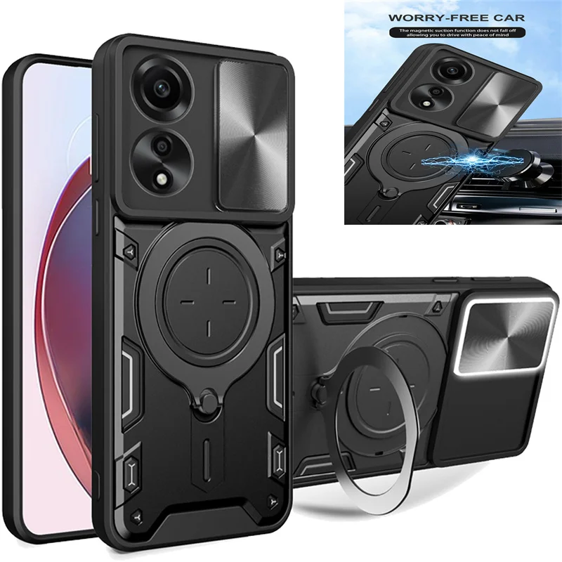 Luxury Magnetic Vehicle-Mounted 360 Rotat Ring Kicstand Funda Per Oppo A78 Cph2565 A58 A38 4G Case Slide Window Protect Lens