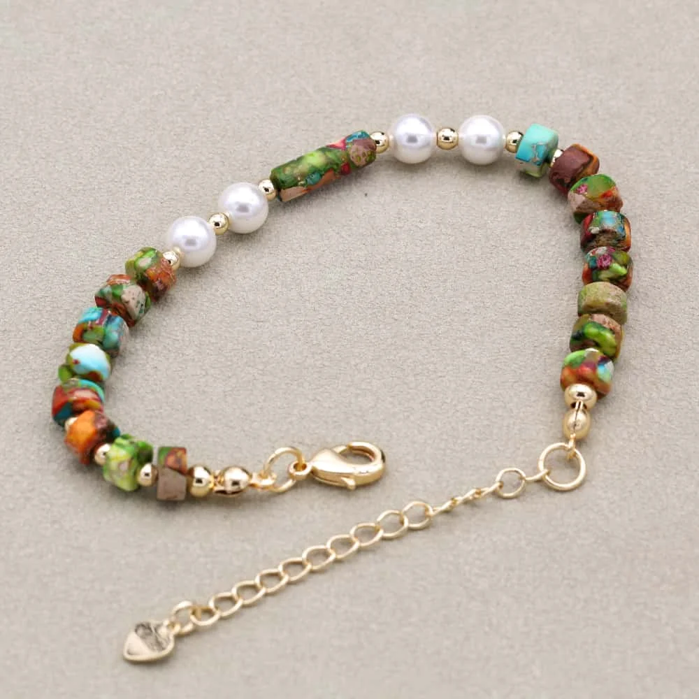 Beaded Bracelet Handmade 3*6 Pearl Beaded Gold Plated Charm Bangle Bracelet Accessories for Women