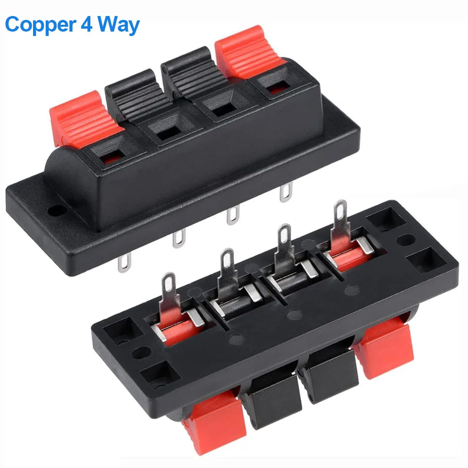 Copper 4 Positions Way Spring Connector Terminal Block Push Release Wiring Clip Connection Audio Stereo Speaker 2pcs