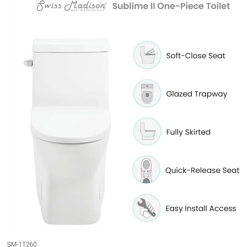 Well Made Forever SM-1T260, Sublime II One-Piece Round Toilet Side Flush 1.28 GPF