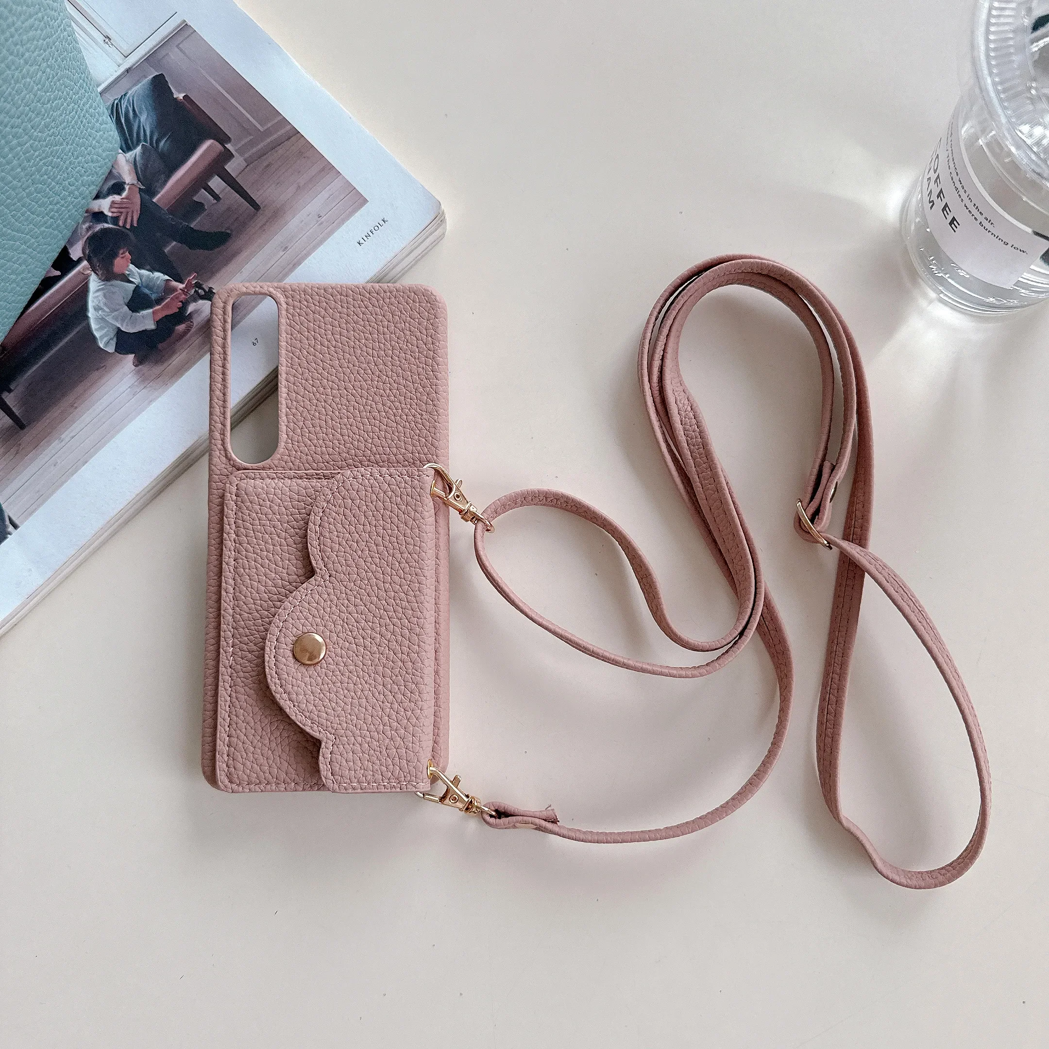 Leather Crossbody Card Holder Wallet with Lanyard Strap and Neckband