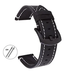 Vintage Soft Leather Watch Band - Retro Style with Quick Release - 22mm (Black)