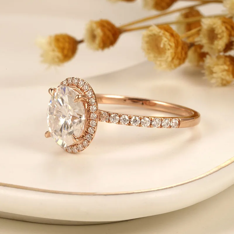 CxsJeremy 14K Au585 Rose Gold 2ct 7x9mm Oval Cut DEF Color Moissanite Engagement Ring Halo Style Wedding Band Anniversary Gift - Image 4