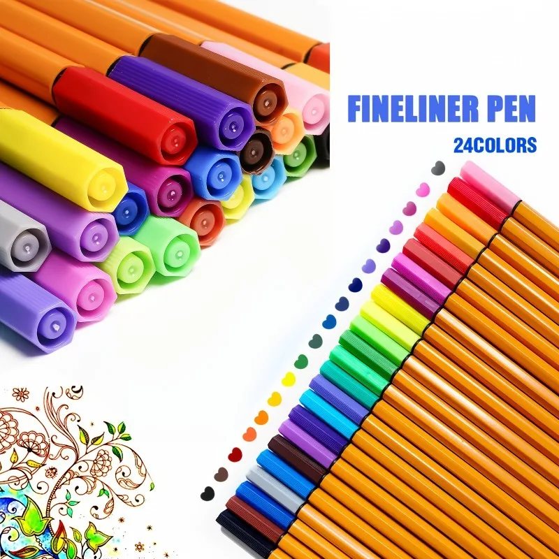12/24pcs Fine Liner Pen Set Waterproof Color Markers Drawing Office Notes School Stationery Gift Classroom Marking