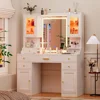 White Makeup Vanity Desk with Mirror and Lights, Large Vanity Table Set with Charging Station, Dressing Table with RGB Cabinets 1