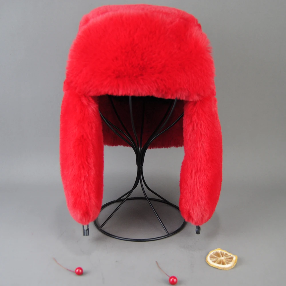 Winter Russian Man Woman White Skin False Rex Rabbit Fur Hats Luxury False Rex Rabbit Fur Cap Unisex Bomber Hat