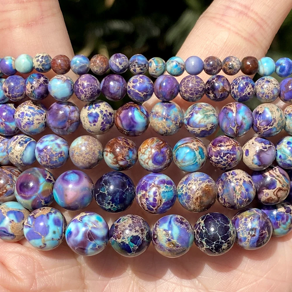 Natural Purple Blue Sea Sediment Jasper Round Beads for Jewelry Crafting - 15 Strand