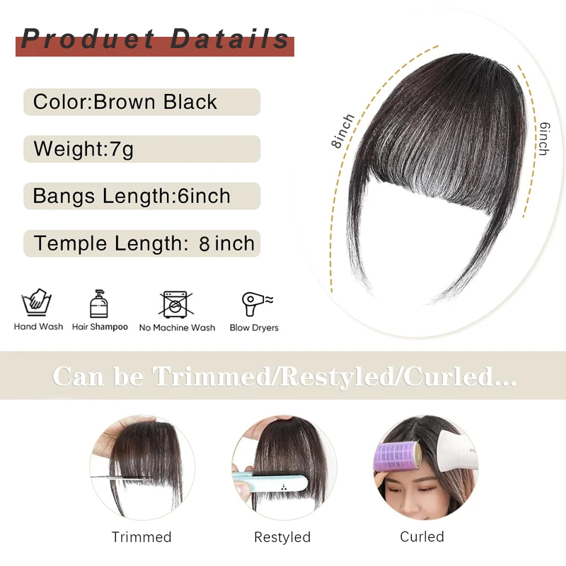 Clip Style Bangs 100% Real Hair Extensions Fake Bangs Women's Bangs Clip Style Hair With Sideburns Wig Fake Bangs Daily Wear