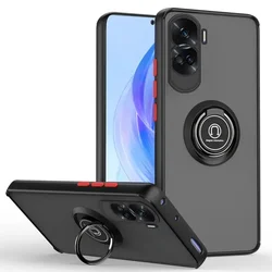 Magnetic Ring Holder Shockproof Matte Clear Phone Case for Huawei nova 7 SE (Black Red)