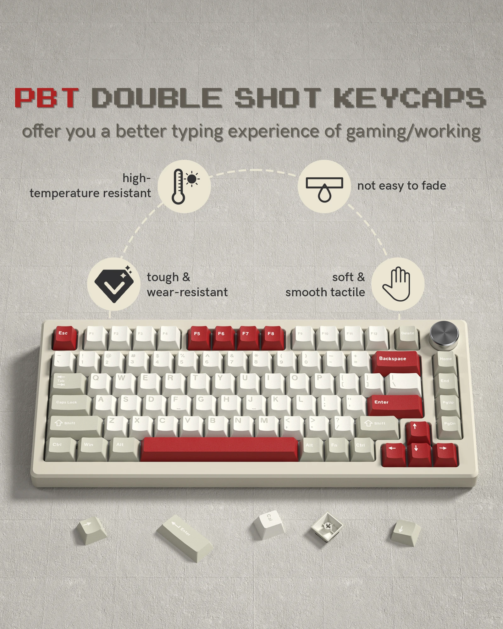 138 キーレトロ白グレー赤 PBT キーキャップダブルショットチェリー