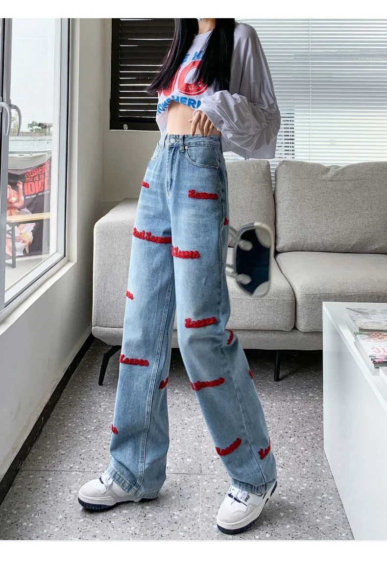 

Aesthetic Vintage Cargo Women's Pants Y2k High Waist Straight Baggy Jeans Casual Chic Fake Zippers Pocket Female Trousers