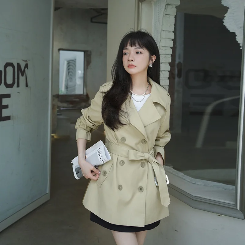 

Fashion Double Breasted Belted Loose Trench Coat Jacket for Women 2023 Autumn Elegant Basic Korean Style Casual Windbreaker 6708