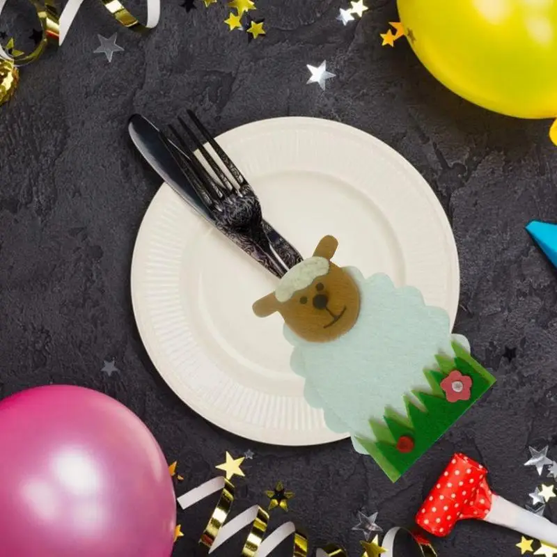 

Пасхальные украшения, сумки для вилок, нетканый материал, мультяшная Овечка, столовые приборы, столовые приборы