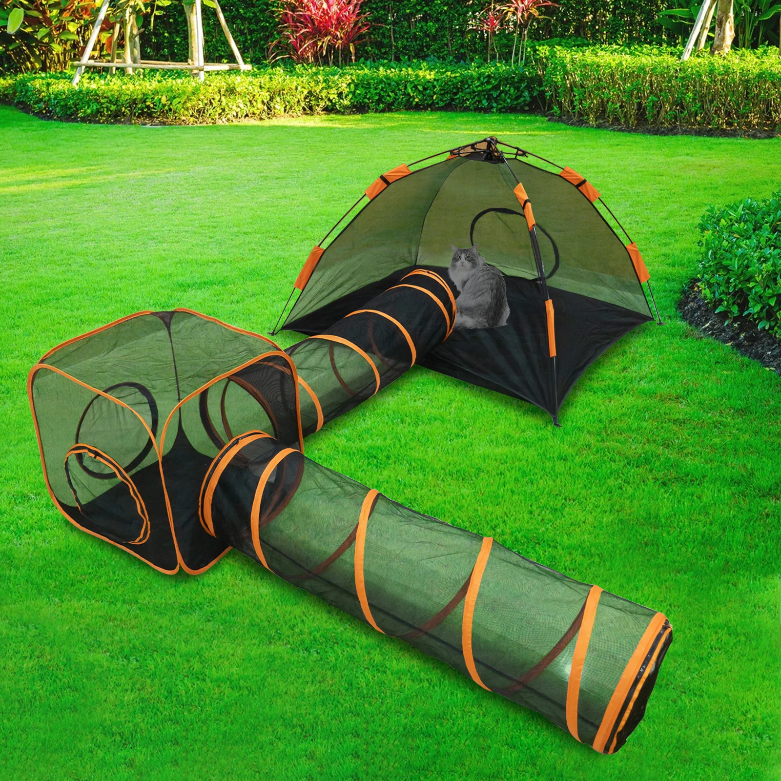 

Portable Cat Enclosures Outdoor Pet Tent Cat Rabbits Ferrets Playpen Play Tents with Cat Tent Tunnel Durable