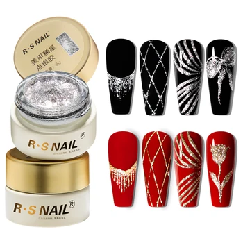 RSNAIL Smalto Gel Platinum Senza Residui 8g, Gel Metallici Scintillanti per Pittura, Gel Liner Dorato Argentato, Liner per Disegno Francese, Nail Art Fai da Te