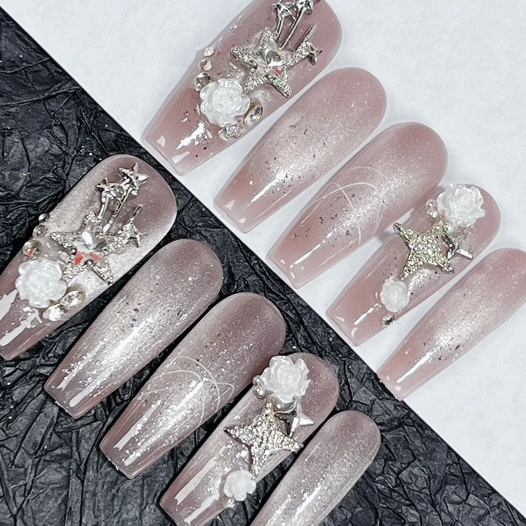 

Starry Rose Handmade Press On Nails Cat Eye Medium Long Light Luxury Temperament Removable.No.EM24756