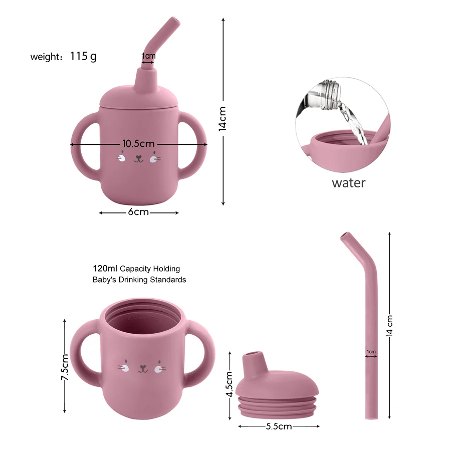 Portable Baby Feeding Bottle Cup Silicone Sippy Cups Children Leakproof Drinking Cups Cartoon Pattern Infant Straw Drinkware 4
