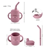 Portable Baby Feeding Bottle Cup Silicone Sippy Cups Children Leakproof Drinking Cups Cartoon Pattern Infant Straw Drinkware 4