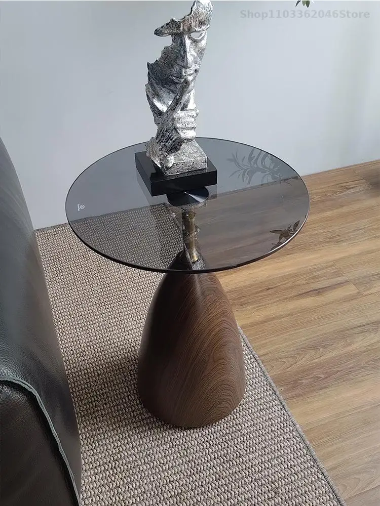 Light Luxury Style Sofa Side Table Modern Simple Living Room Household Small Tea Table Creative Glass Round Corner
