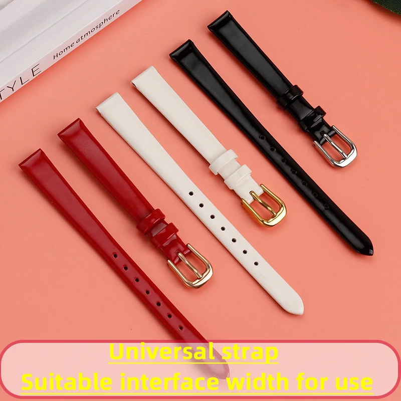 

10mm Watch Strap Women's Watch Strap High Gloss Plain Grain Small Watch Band Universal Slim Patent Bracelet Fashion Watch Chain