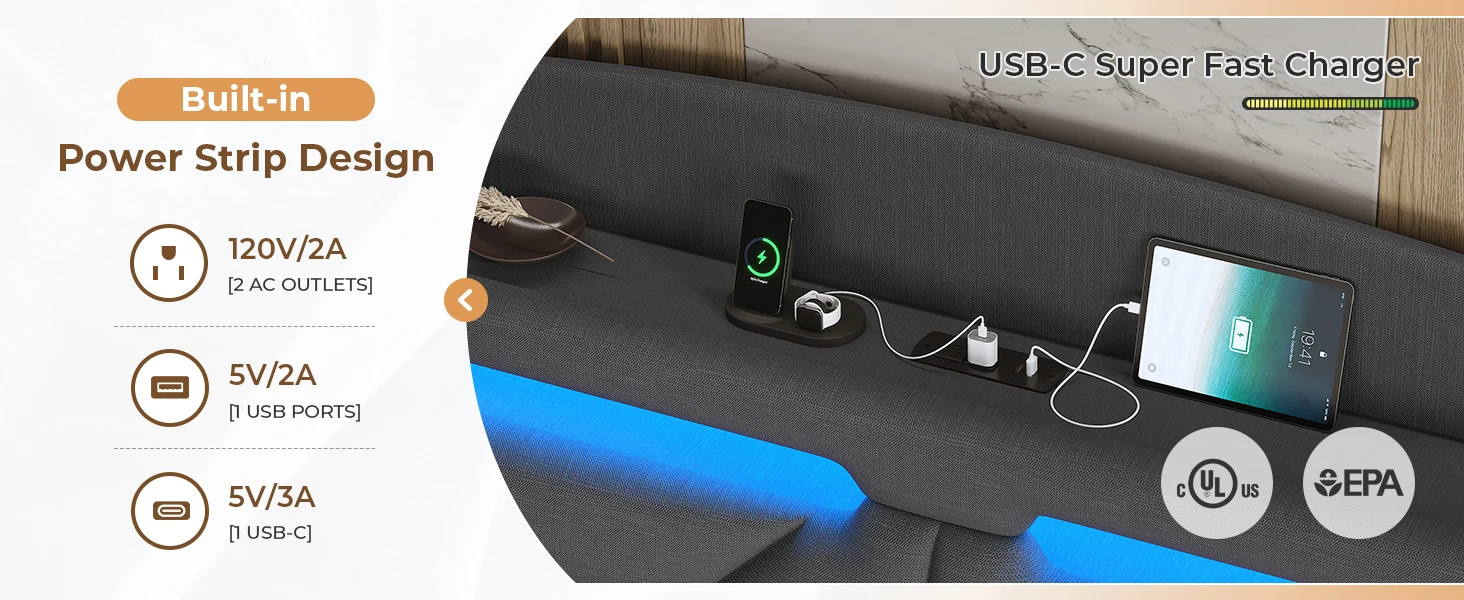 bed frame with charging station 