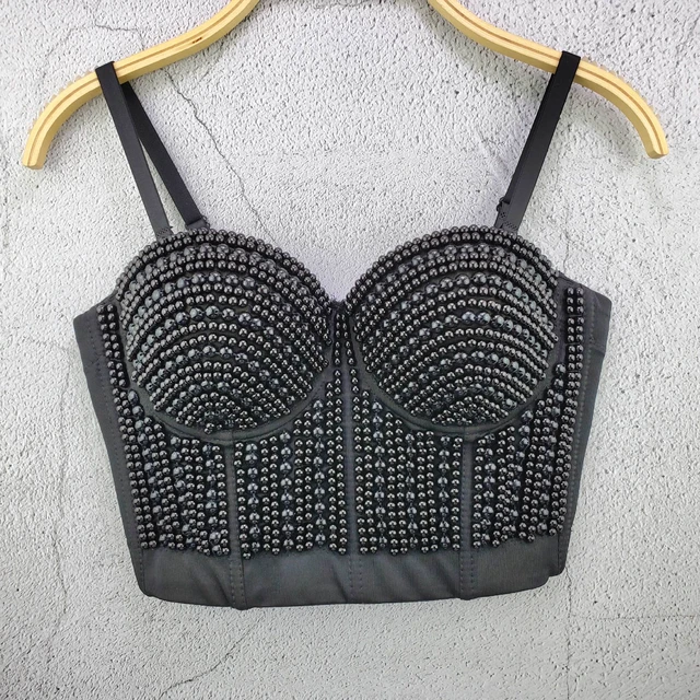 New Women Fashion Sexy Luxury Pearls Beaded Bustier Corset Crop