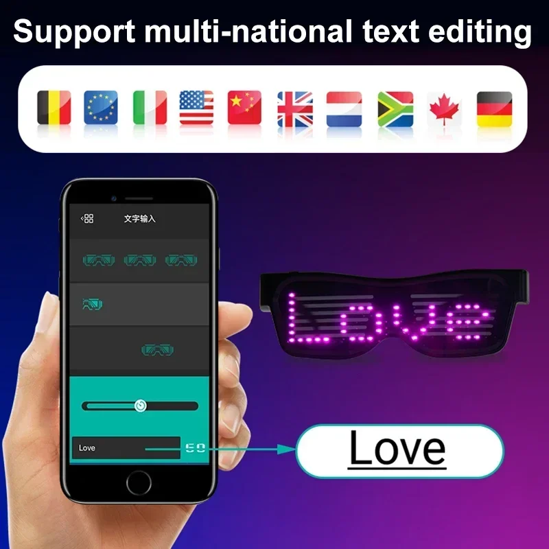 Multilingual LED Glasses Bluetooth DIY Text Graffiti RGBW/RED/Green Color for Halloween Party Rave Music Festival Glow Glasses led glasses