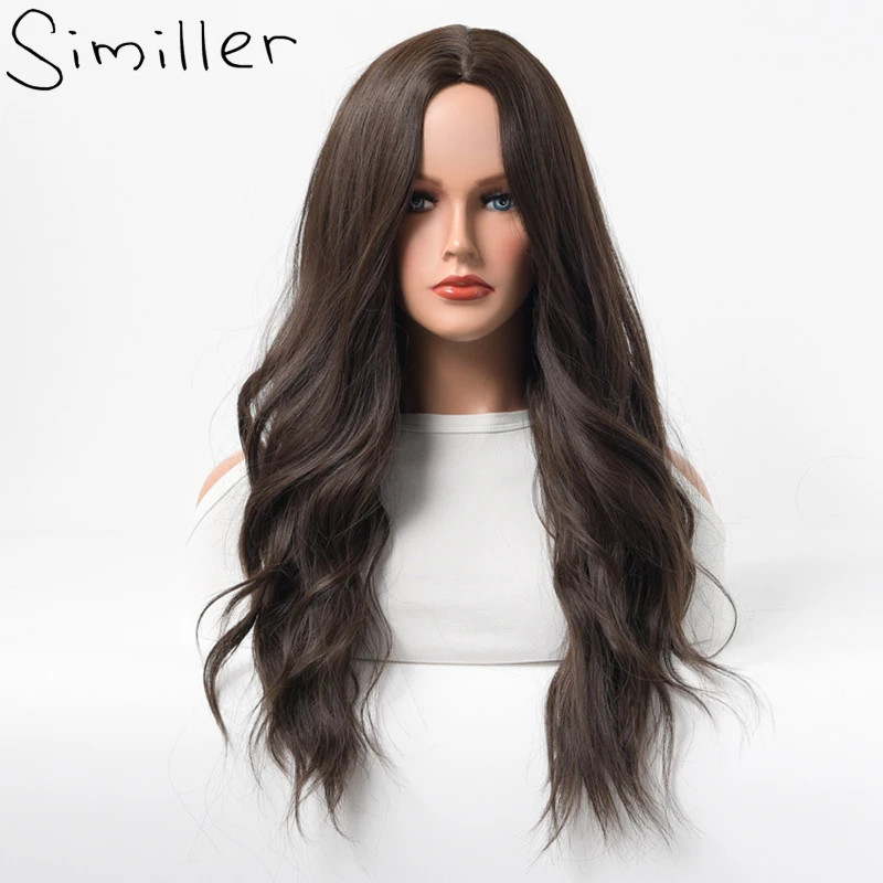 

Similler Women Synthetic Wig Central Part Dark Brown Curly Hair Heat Resistance Fiber Daily Use Wigs