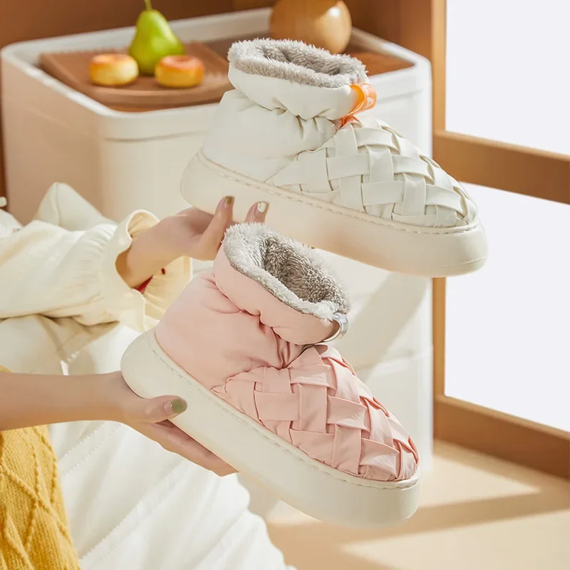 Plain Edition Wind Rainproof Cloth Plush Simple Couples Men and Women Wear Solid Color High-Top Cotton Shoes Indoor and Outdoor