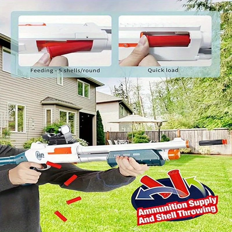 Soft Bullet Sniper Rifle with Scope Toy JH2027C Shell Throwing Design Toy Shotgun-Variant1（ US Stock） 4