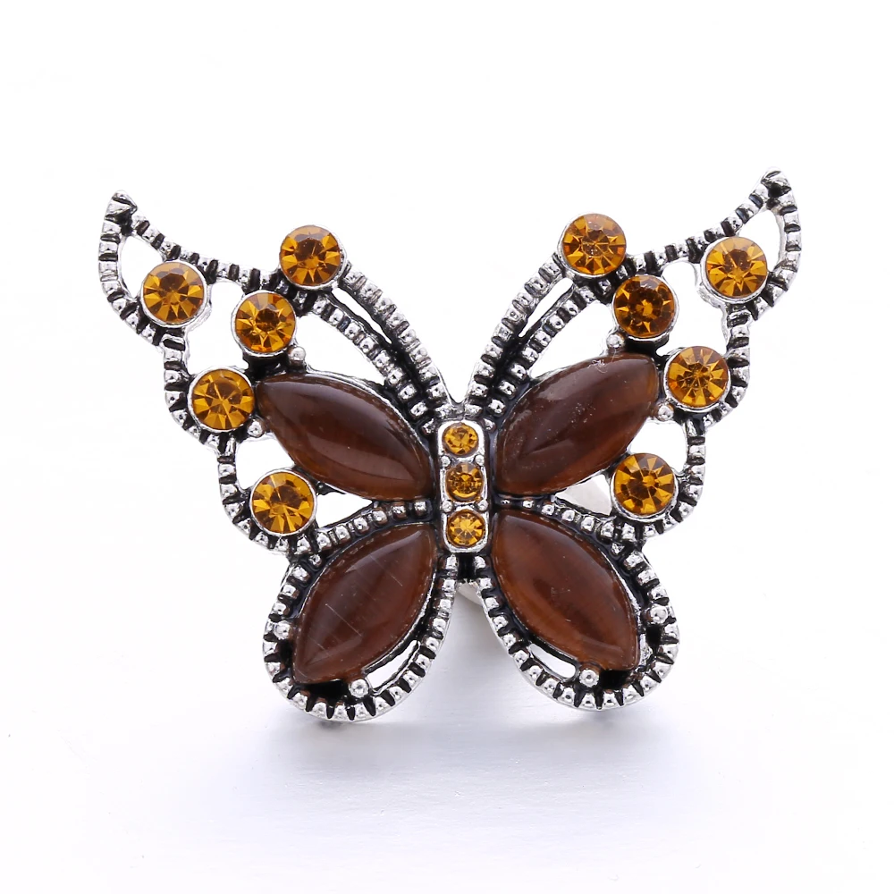 15pcs Rhinestone Butterfly 18mm Metal Snap Buttons Fit Snap Bracelet Bangle Necklace DIY Snaps Buttons Jewelry