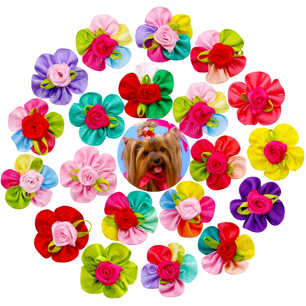 100PCS Pet Bowknots For Dogs and Cats Handmade Dog Bows With Rubber Bands Removable Dog Grooming Accessories Pet Supplies 5