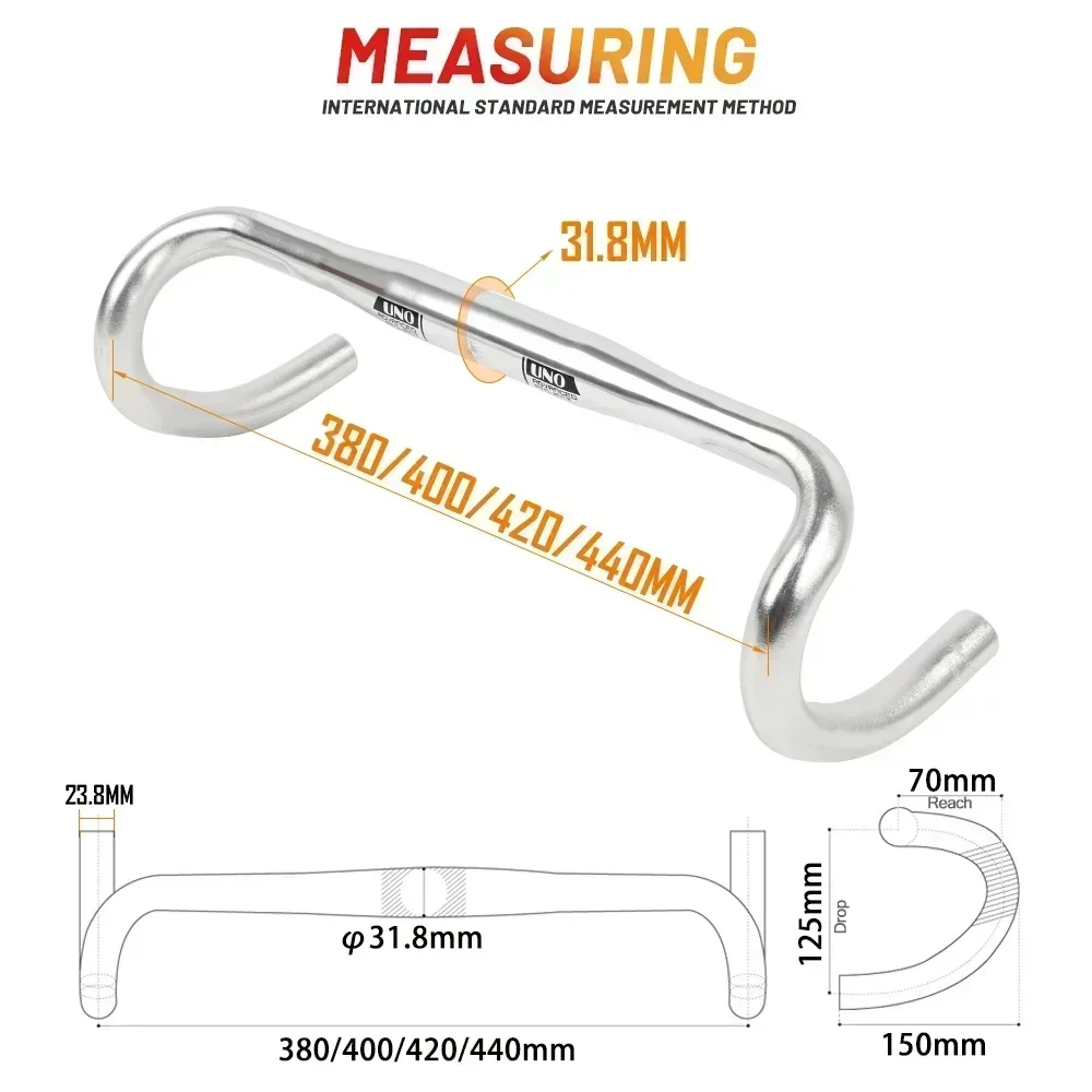 UNO Aluminum Alloy Racing Road Bicycle Handlebar Bent Bar 25.4/31.8mm 360/380/400/420/440MM Bicycle Accessories bicycle accessories,bicycle handlebar