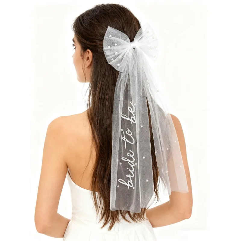 Sposa per essere velo con fiocco - addio al nubilato, eventi nuziali, design con fiocco in tulle, accessorio romantico ed elegante memorabile - immagine 5