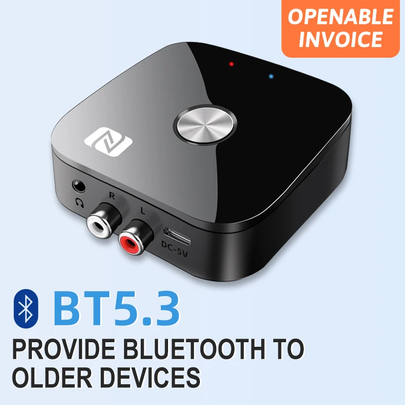 Bluetooth5.3 Wireless Adapter USB/RCA/3.5mmAUX Audio Receiver NFC Connection With Remote Control for Car Kit Speakers Headset