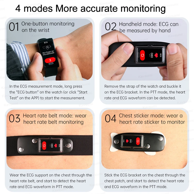 Kavsumi  ڵ   Ʈ ġ ECG ͸  ü  Smartwatch IP68 ƮϽ  + 