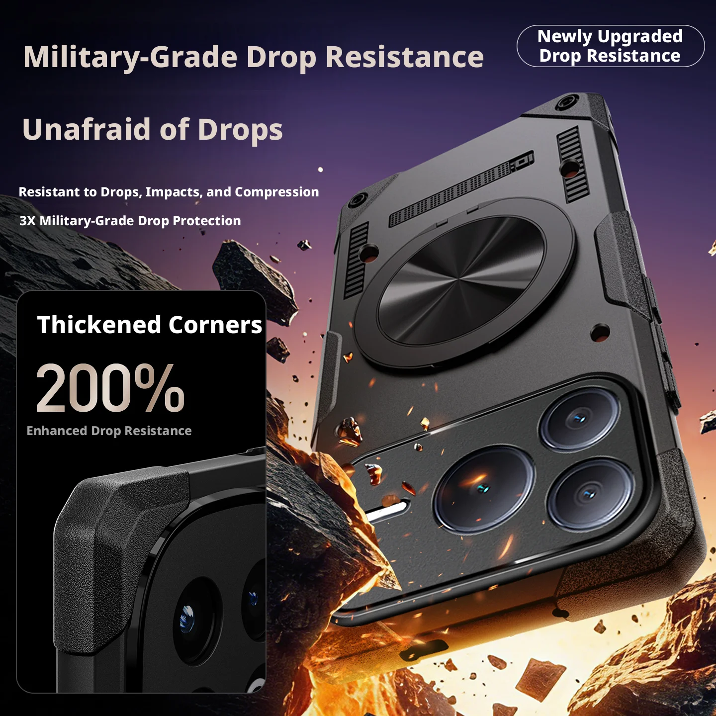 360° Rotatable Stand Case with Built-in Airbag and Military-Grade Drop Protection