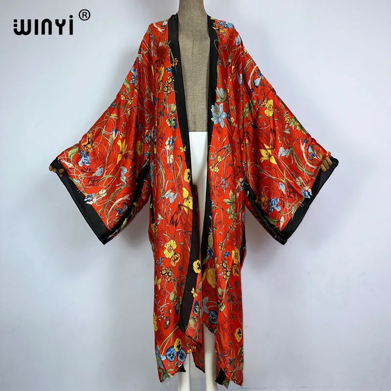 

WINYI kimono africa print kaftans beach wear cover-ups Elegant Cardigan sexy Holiday beach outfits for women fashion Hanfu coat