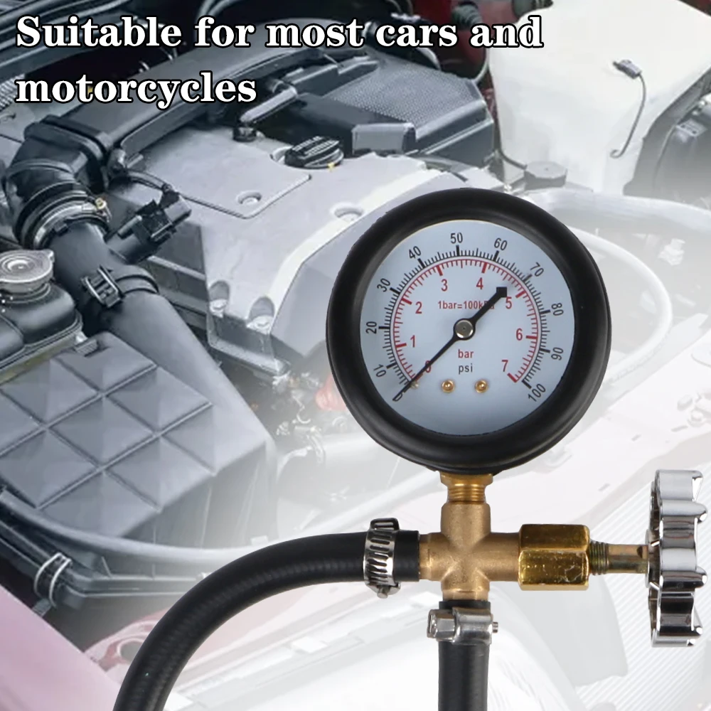 Gasoline Pressure Gauge Meter 0-100PSI Quick Connected Fuel Pump Pressure Gauge Tester for Car Truck Gasoline 6
