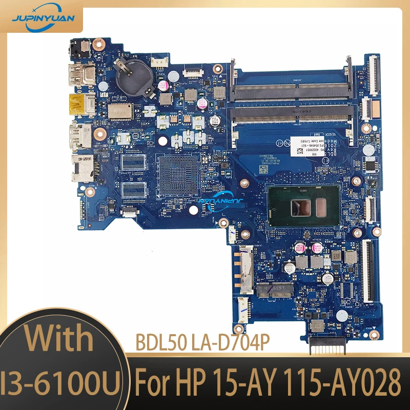 

Восстановленная материнская плата для ноутбука HP 15-AY 115-AY028 854946-601 854946-001 BDL50 LA-D704P с процессором SR2EU I3-6100U DDR4