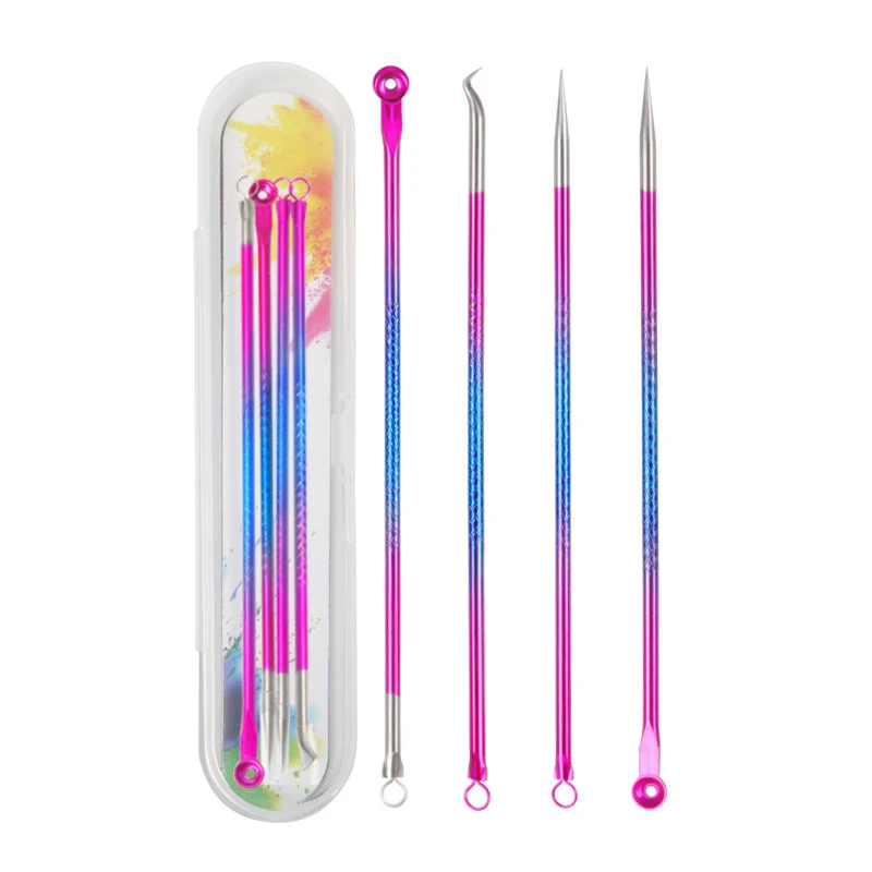 4PCS Acne Blackhead Comedone Black Spot Pimple Blemish Remover Skin Care Women Beauty Acne Treatment Pore Cleanser Needle Hook 6