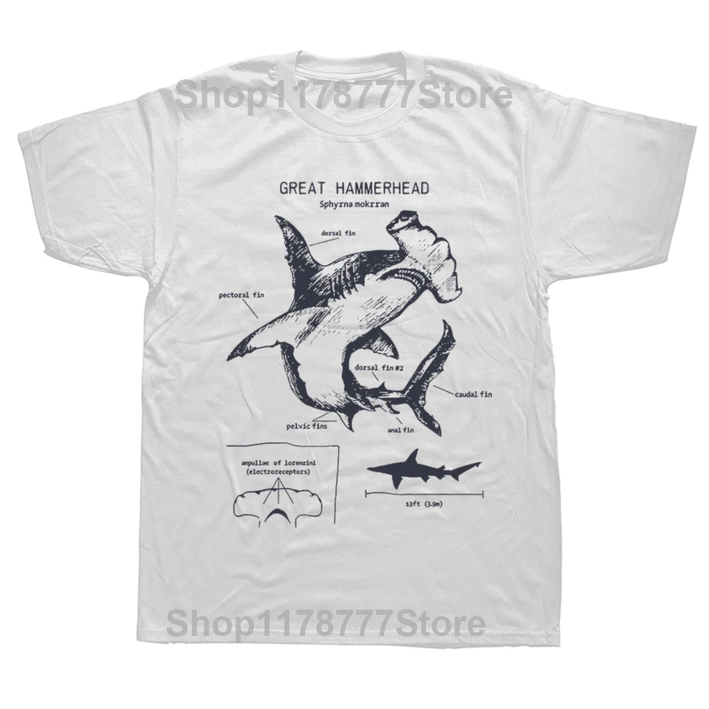 Hammerhai Anatomie T-Shirt Neue Sommer Männer Kurzarm Hip Hop Strand Tier Stil Junge Casual Tops Mode Weiß Brief T – Detail 2