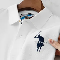 Polo brodé de luxe pour hommes, été, fin, respirant, 100% coton, noir, bleu marine, revers, manches courtes, hauts, vêtements de marque 2