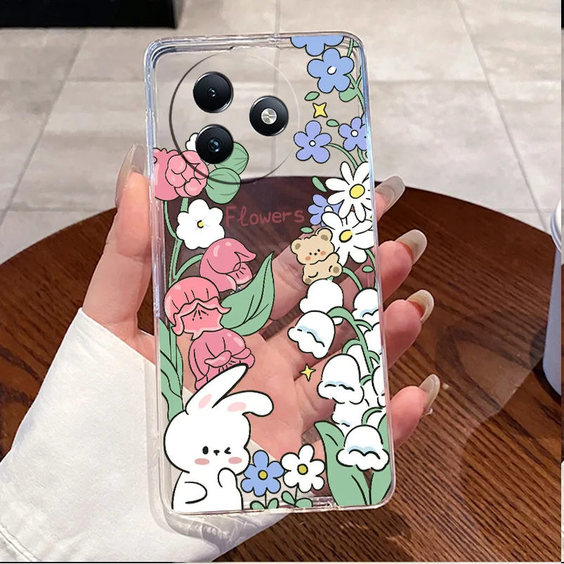 Clear Case with Cute Love Rabbit Cartoon - Luxury Soft Silicone TPU Cover