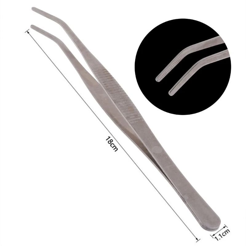 Stainless Steel Tweezers 367D 12.5/14/16/18cm Curved Pointed Serrated Tip