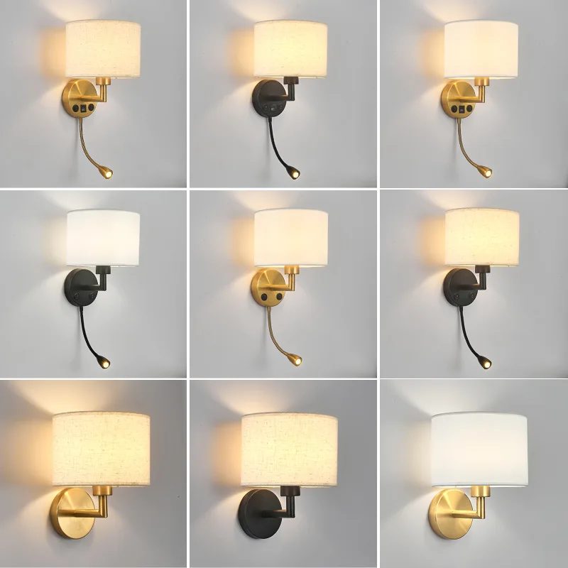 E27 LED Fabric Lampshade Adjustable Angle Wall Light USB Charging Port Bedroom Bedside Reading Light Home Decoration Wall Lamp led wall lamp wall light led reading light