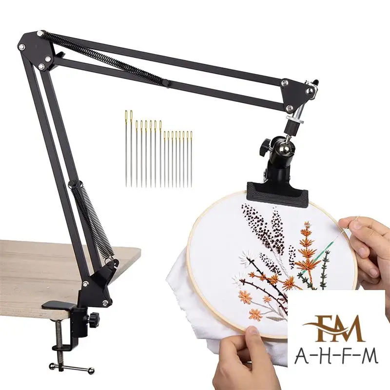 Adjustable Metal Embroidery Hoop Stand, Folding Embroidery Hoop Holder And 16 Pieces Needles