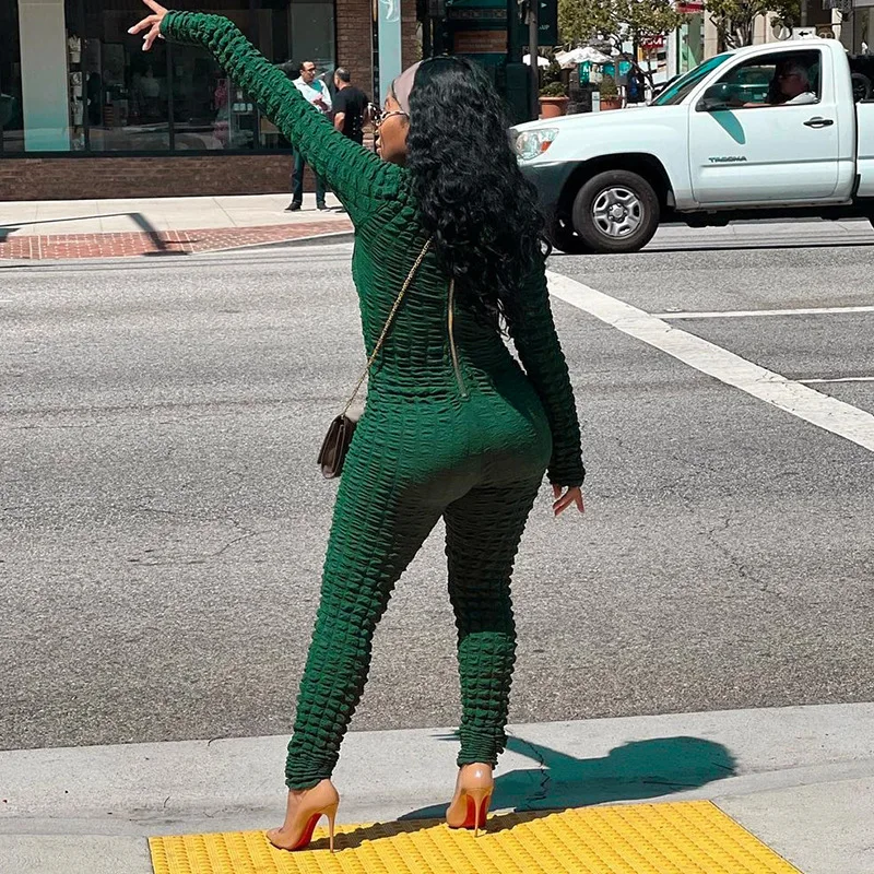 2022 Autumn Winter O Neck Long Sleeves Pure Color Sexy Bodycon Skinny Jumpsuit Fashion Streetweawr Party Gym Y2K Romper
